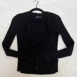 Black Ribbed Cardigan Sweater and Sweater tank set sz S